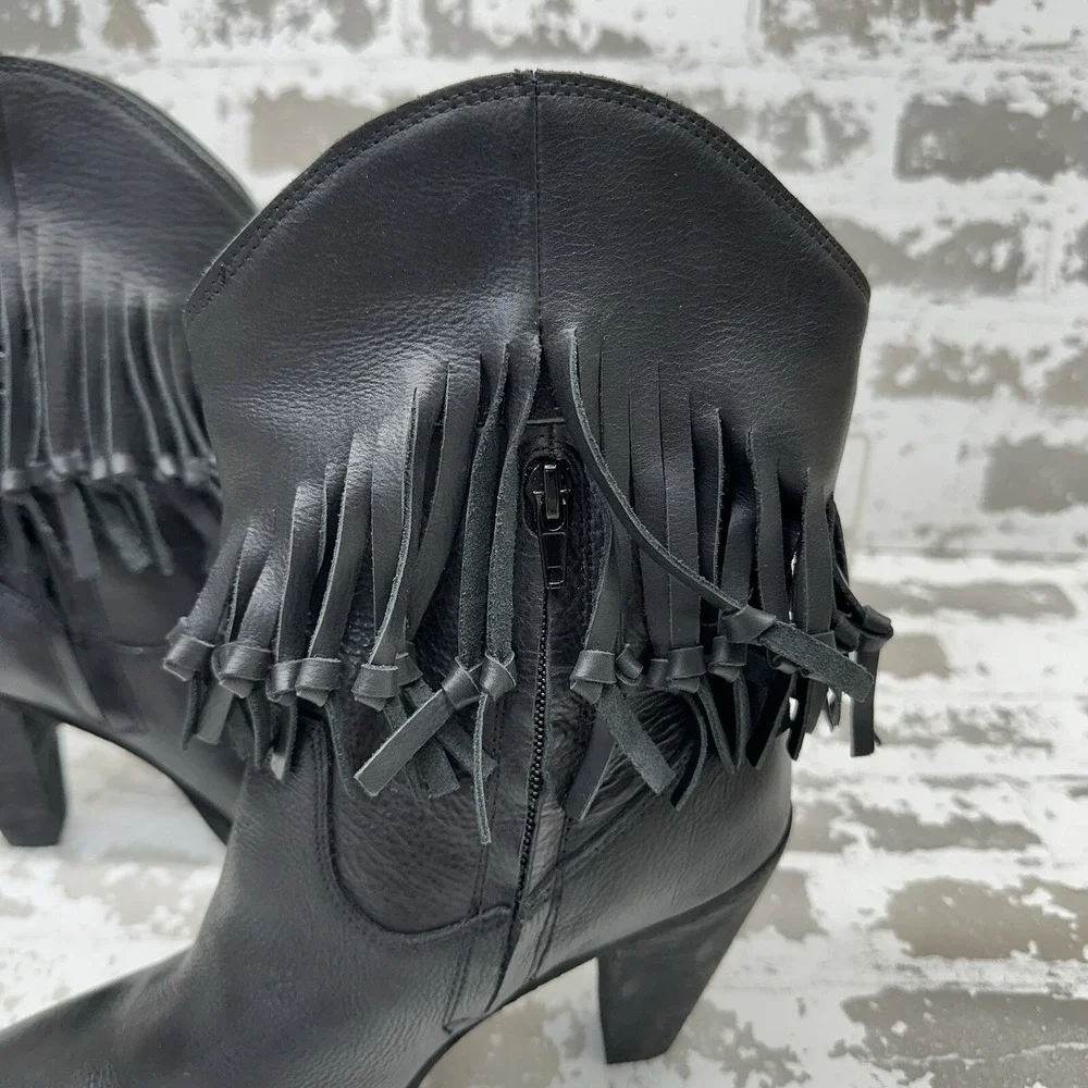 Zodiac Donna Western Boots Womens 7.5M‎ Black Leather Fringe Durable Traction